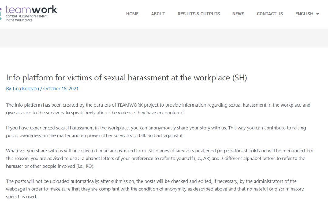 Online platform for victims of sexual harassment in the workplace